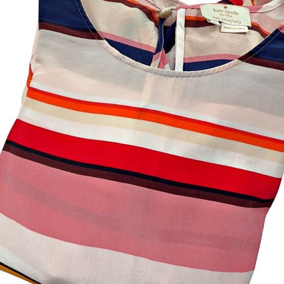 Kate Spade Spice Things Up Flutter Sleeve Multi-Colored Stripe 100% Silk Top LRG - Picture 2 of 8